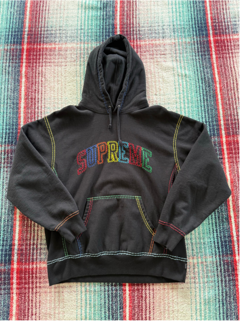 Supreme Big Stitch Multicolor Logo Hoodie L